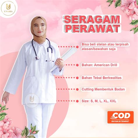 Jual Baju Seragam Putih Polos Jaga Celana Perawat Suster Dinas Kesehatan Wanita Medis Lengan