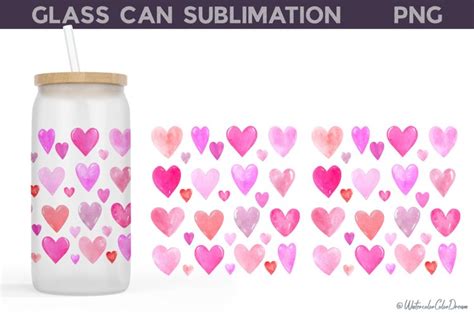 Valentines Glass Can Sublimation Hearts Libbey Glass Can