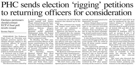 Dawn EPaper Feb 16 2024 PHC Sends Election Rigging Petitions To