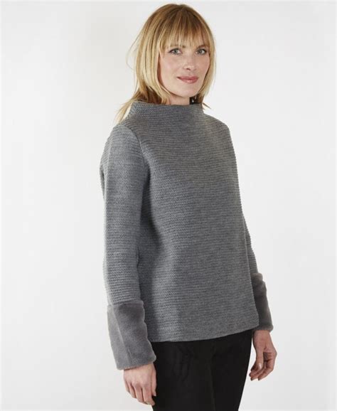 Marella Grey Knitted Sweater With Faux Fur Cuffs Knitwear From