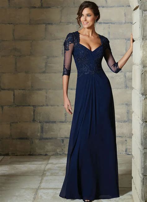 Navy Blue Mother Of The Bride Dresses Champagne Sweetheart Chiffon