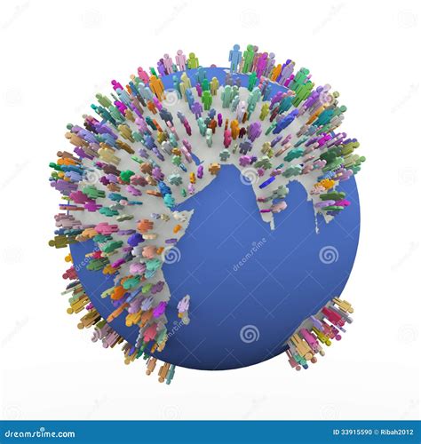 3d Colorful Different People Around Earth World Globe Stock Photo