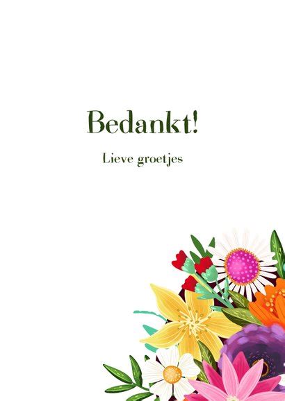 Bedankkaart Met Een Boeket Kleurrijke Bloemen Kaartje Go