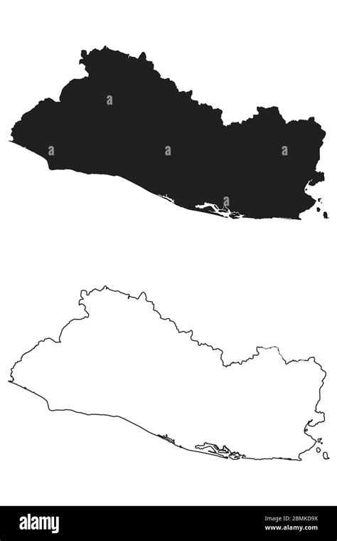 El Salvador Country Map Black Silhouette And Outline Isolated On White