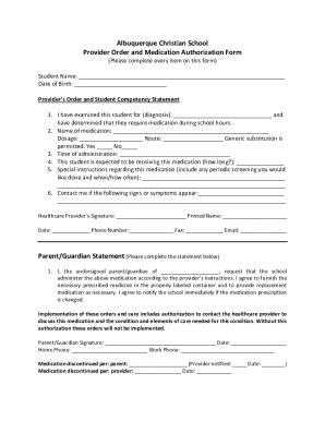 Fillable Online Provider Order And Medication Authorization Form Fax