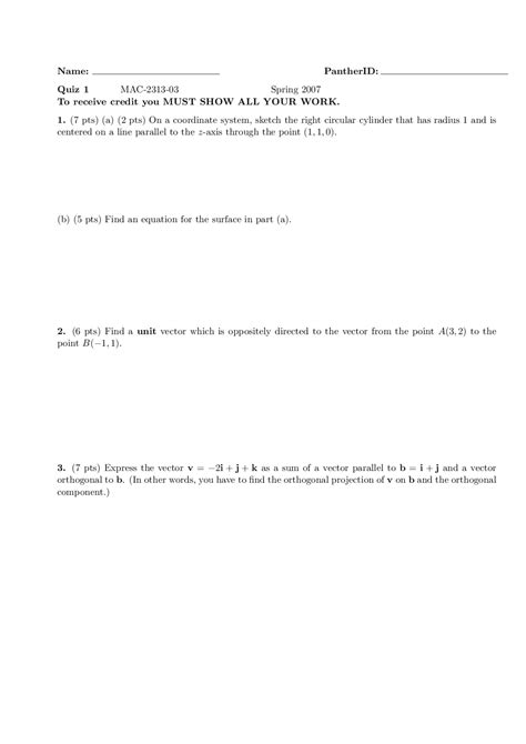 Quiz 1 Practice Multivariable Calculus Mac 2313 Docsity