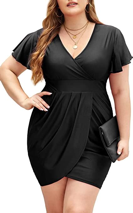 Womens Plus Size Bodycon Wrap Dress V Neck Ruffle Wf Shopping