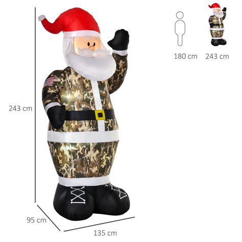 Homcom 8ft Christmas Inflatable Santa Claus In Camouflage Lighted Blow