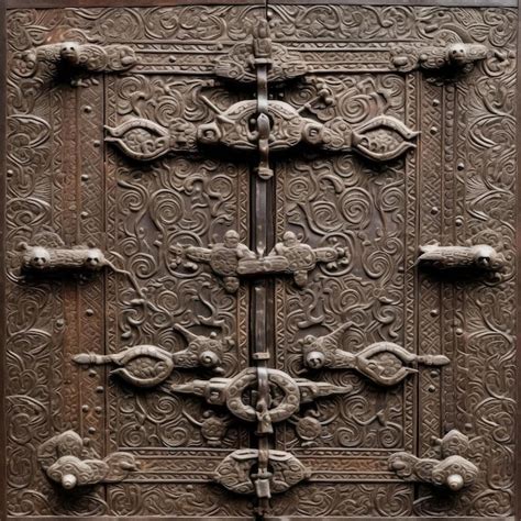 Premium Ai Image Old Wooden Door With Iron Handle Closeup