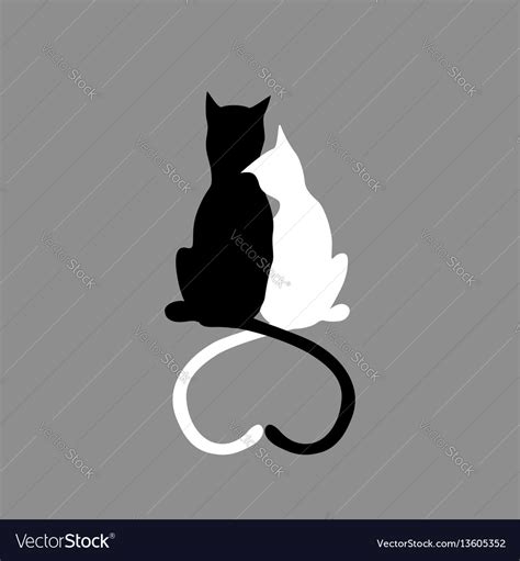 Silhouette Of Cat Couple In Love With Shape Heart Vector Image