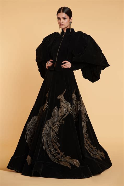 Buy Siddartha Tytler Black Velvet Balloon Sleeve Jacket And Embroidered