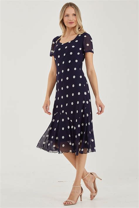 Julianna Spot Print Chiffon Dress In Navy Roman Originals UK