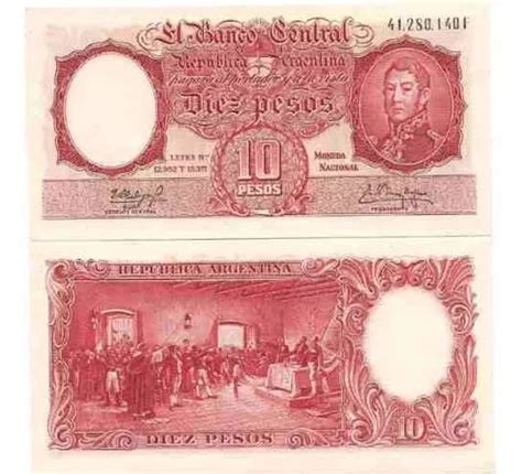 Billete 10 Pesos Moneda Nacional Año 1960 Sin Circular en venta en