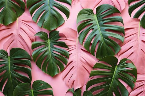 El Fondo Rosa Est Adornado Con Hojas De Monstera Creando Una Est Tica