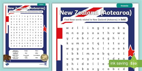 KS1 New Zealand Word Search Profesor Hizo Twinkl