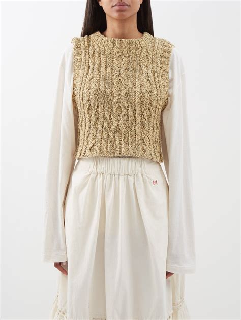 Story Mfg Yellow Flo Cable Knit Sweater Vest