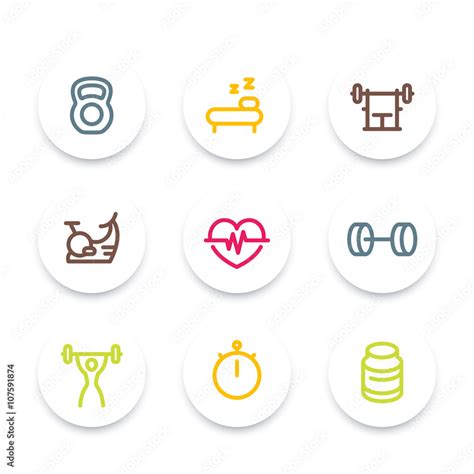 Fitness Line Icons Thick Outline Workout Fitness Symbol Training