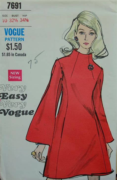 S Dress Mod A Line Vogue Pattern Uncut Size Bust Etsy