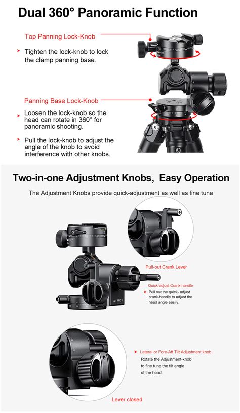 Sunwayfoto GH PRO II 3 Way Geared Tripod Head