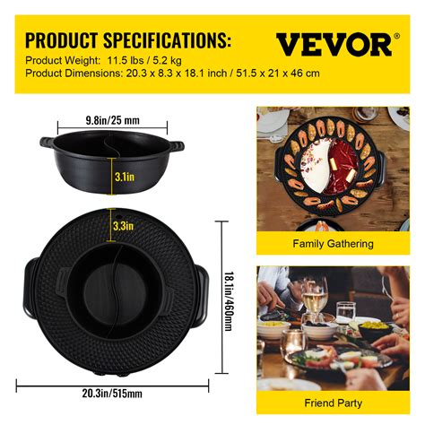 VEVOR In Electric BBQ Pan Grill Hot Pot Portable Hot Pot BBQ Grill W VEVOR US