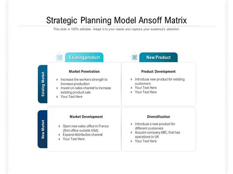 Strategic Planning Model Ansoff Matrix Presentation Graphics Presentation Powerpoint Example