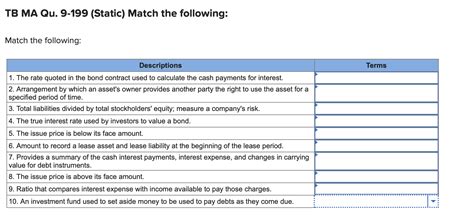 Solved TB MA Qu 9 199 Static Match The Following Match Chegg