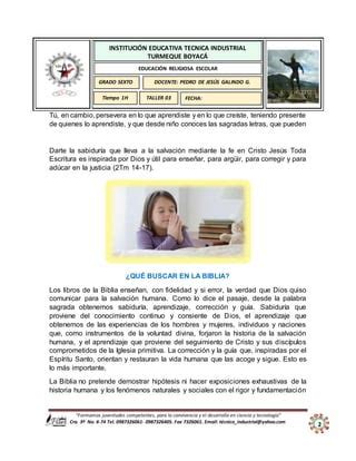 Taller 5 Religión Grado Sexto Dios se revela como Padre PDF