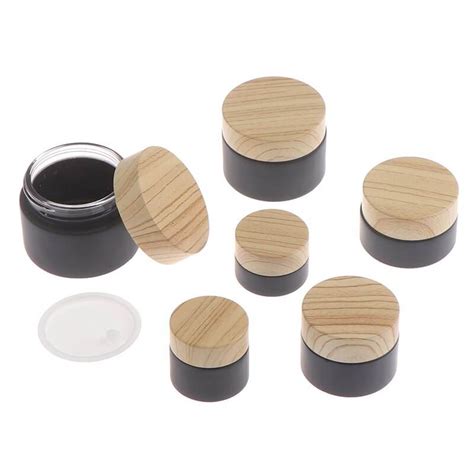 5g 50g Wood Grain Lids Frosted Black Face Glass Cream Jar Light Proof