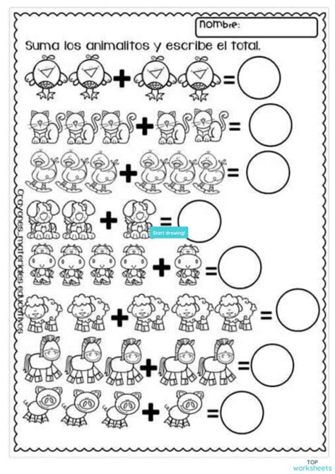 Sumas Para Kínder Ficha Interactiva Topworksheets