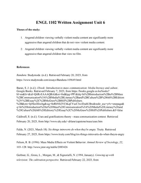 ENGL 1102 Written Assignment Unit 6 ENGL 1102 Written Assignment Unit