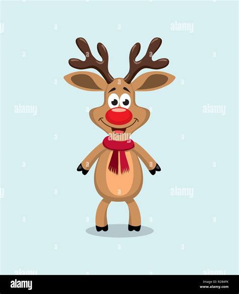 Vector Cute Cartoon Of Red Nosed Reindeer Rudolph Funny Character For Merry Christmas And New