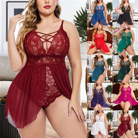 Plus Size Womens Sexy Lace Up Bodysuit Nightdress Lingerie Babydoll Nightwear Ebay