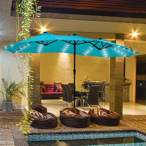 Ainfox Ft Double Sided Patio Solar Led Lighted Umbrella Outdoor