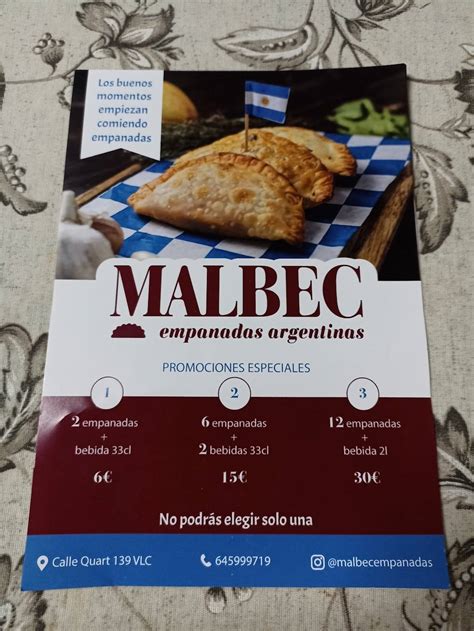 Carta Del Restaurante Malbec Empanadas Argentinas Valencia