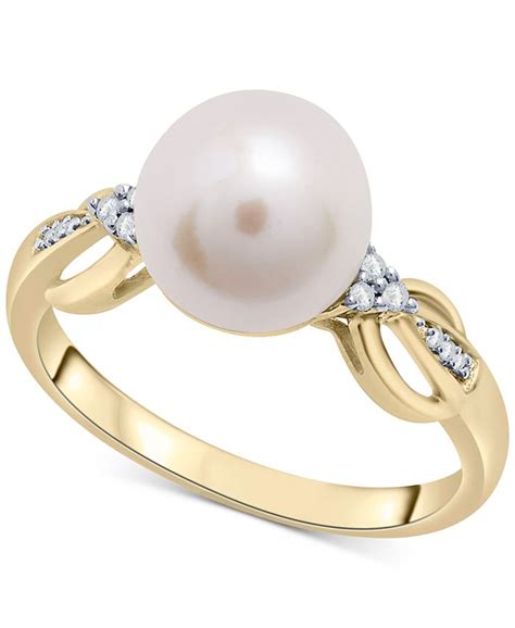 Macys Cultured Freshwater Pearl 8mm And Diamond 120 Ct Tw Ring In 14k Gold Macys