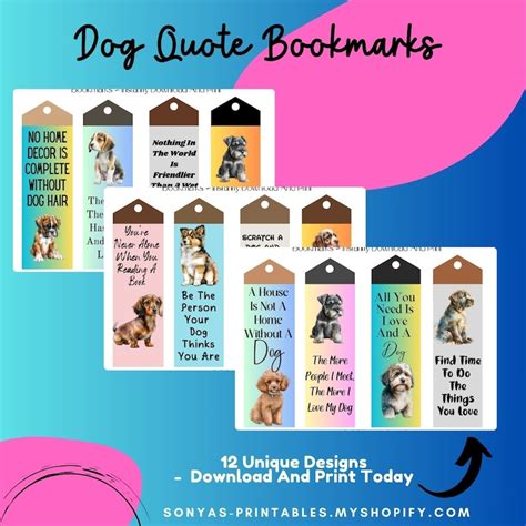 12 Printable Dog Quote Bookmarks Dog Lovers Bookmarks Dog Quote