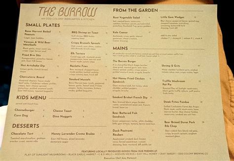 Menu At The Burrow Pub And Bar Pensacola