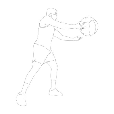 Dibujo De Una L Nea De Hombres Y Pelota Vector Premium