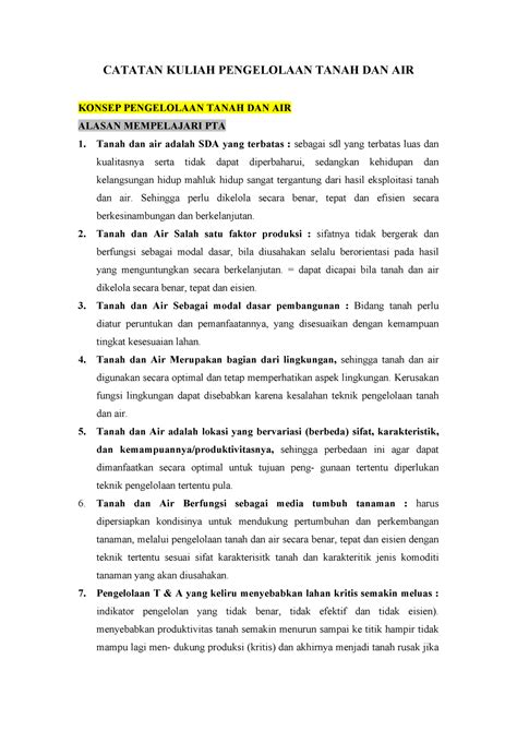 Konsep Pengelolaan Tanah Dan Air Catatan Kuliah Pengelolaan Tanah