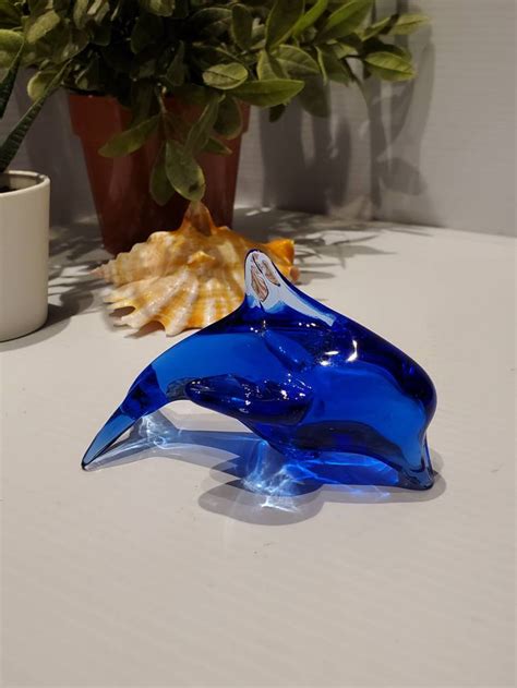 Vintage Art Glass Dolphin Figurine Cobalt Blue Glass Dolphin Etsy