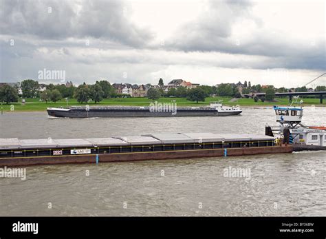 Commercial Barges River Rhine Dusseldorf Germany Stock Photo Alamy