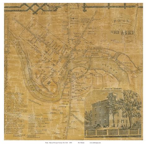 Pulaski Village 1854 Old Town Map With Homeowner Names New York Salmon River Richland Reprint