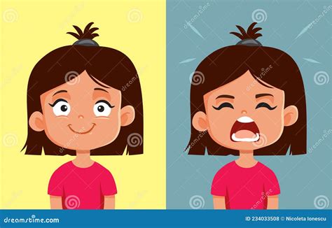 Toddler Girl Experiencing Mood Swings Vector Cartoon Stock Vector