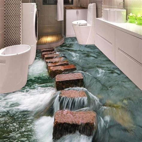 Custom 3D Floor Wallpaper Modern Art River Stones Bathroom Etsy In