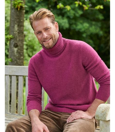 Plum Jam Mens Lambswool Polo Neck Jumper Woolovers Uk