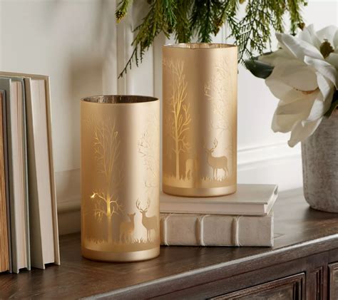 As Is Set Of 2 Illuminated 8 Glass Pillars W Scene By Valerie QVC