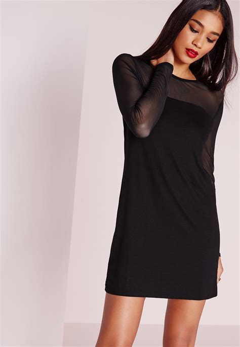 Missguided Mesh Sleeve T Shirt Dress Black Black Shirt Dress