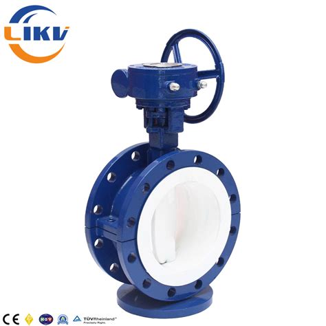 Industrial Pn Worm Gear Ptfe Fully Lined Cast Iron Flange Butterfly