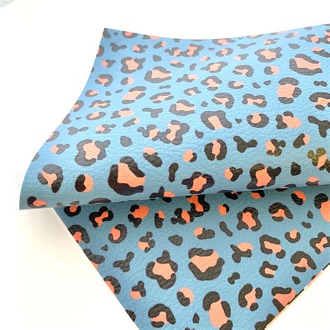 Cheetah Leopard Blue Pink Faux Vegan Leather X Sheet Etsy