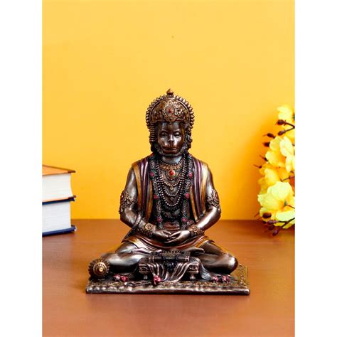 Ecraftindia Meditating Lord Hanuman Idol Cold Cast Bronze Resin